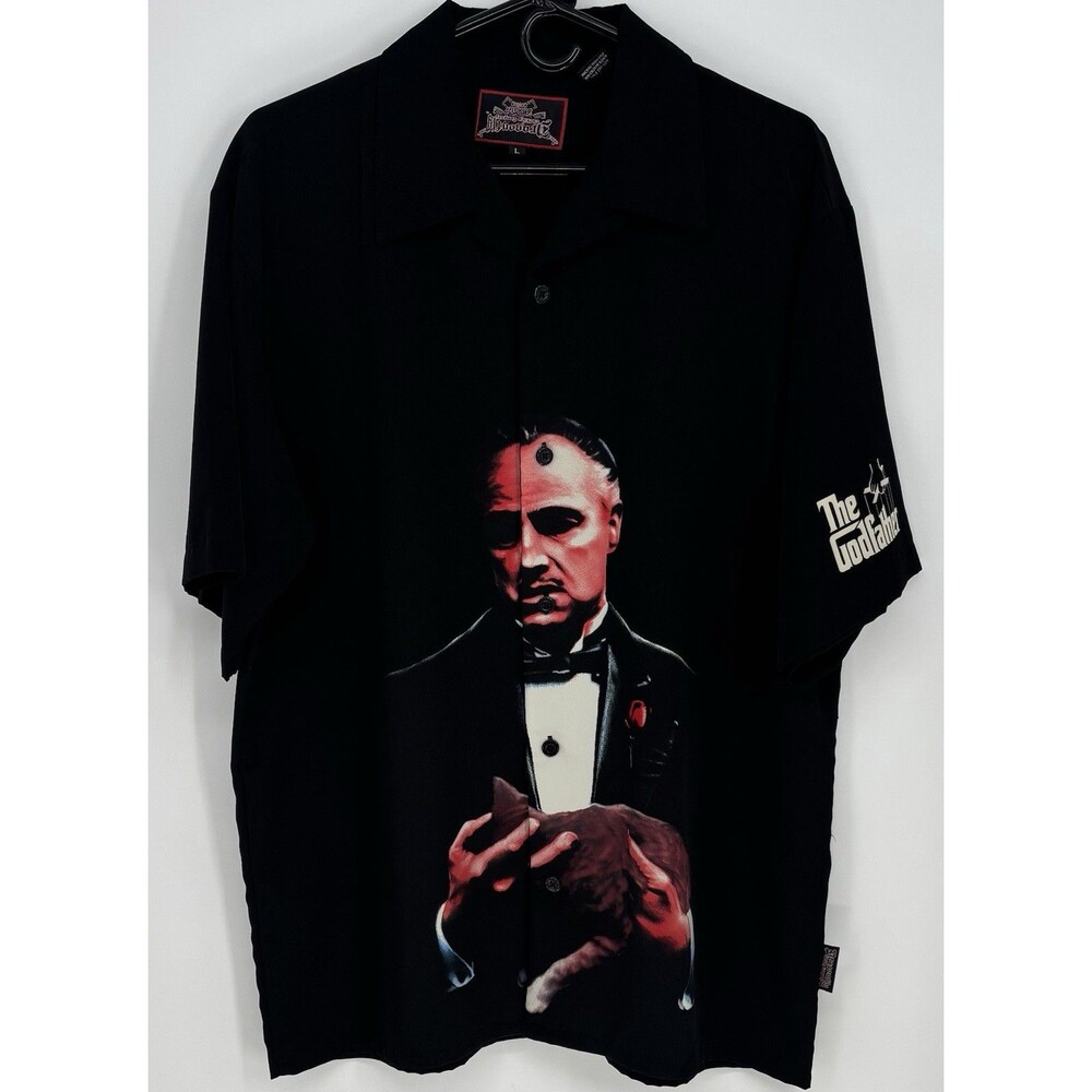 Vtg Y2K Dragonfly The Godfather Movie Graphic Bowling Shirt L Black NWOT Rare